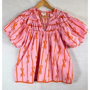 Umgee Little Miss Prep Blouse, Pink/Orange Bows Women's Size S